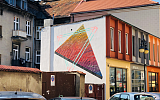 Mural w kształcie ekierki, różnokolorowy