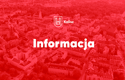 na czerwonym tle biały napis informacja, nad nim na środku logo