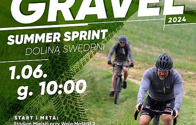 Plakat zapraszający na Gravel Summer Sprint Doliną Swędrni 2024